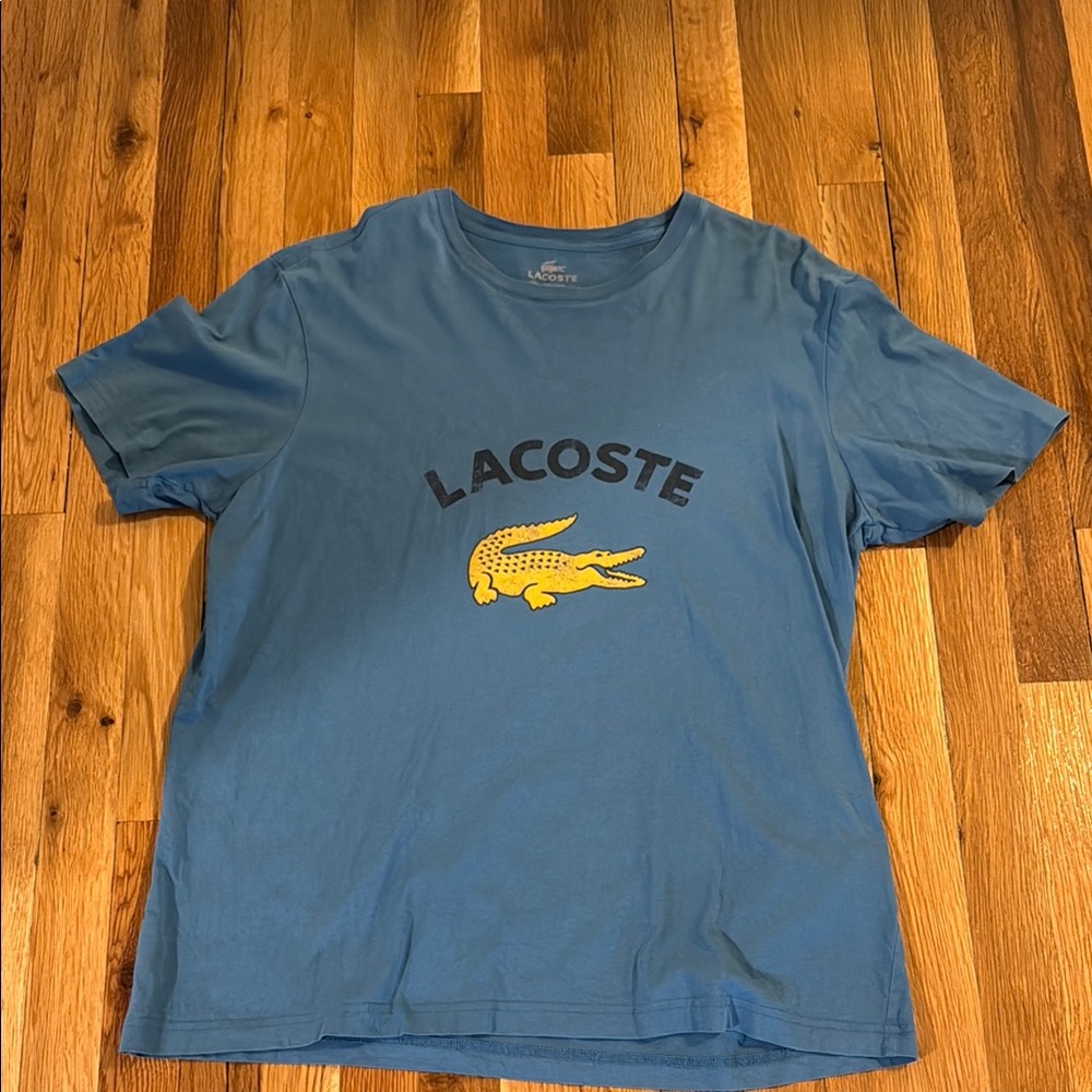 Lacoste Men’s Blue Tee with Yellow Crocodile